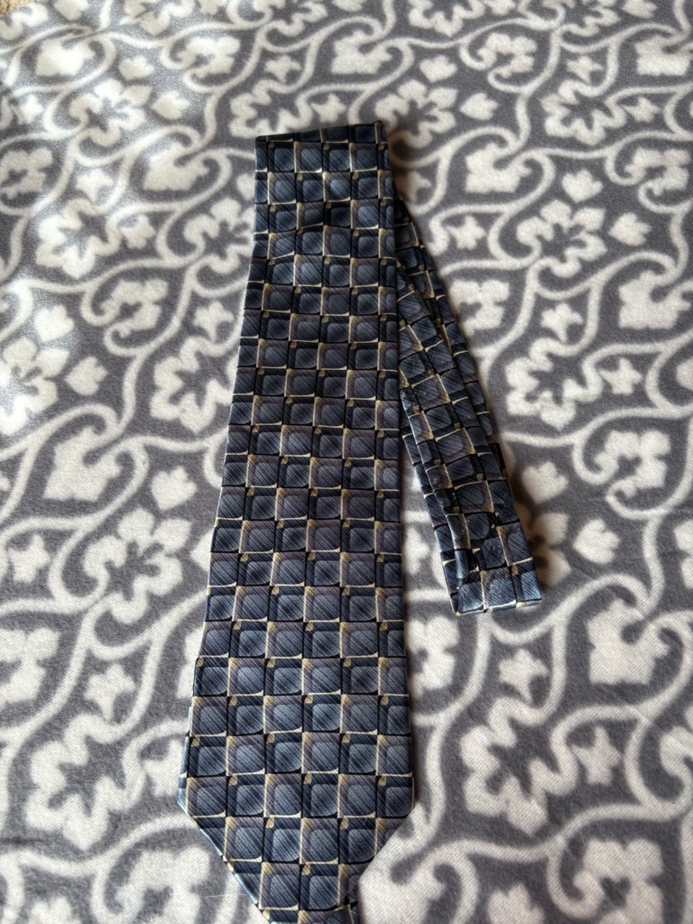 Arrow Navy Blue and Gold Geometric Silk Tie